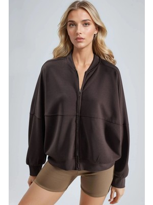 Hiccup Kadın Busem Fermuarlı Modal Ceket Kahve Kahvesi