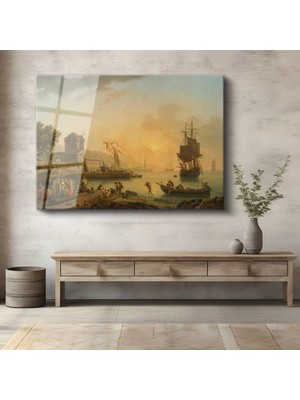 Limitless Design Claude-Joseph Vernet Akdeniz Limanı Deniz Manzarası Cam Tablo Hd Baskı Tablo
