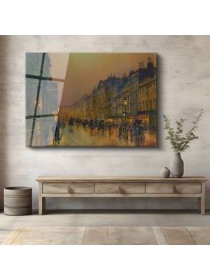 Limitless Design John Atkinson Grimshaw Akşam Şehir Sokağı Manzarası Cam Tablo Hd Baskı Tablo
