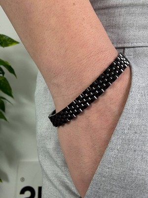 Arvens Siyah Erkek Paslanmaz Çelik Bileklik Kararmaz Renk Atmaz Kliplsi Bileklik Kombinlenebilir