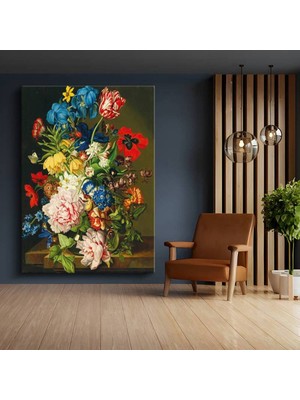Limitless Design Jan Van Huysum Bahar Çiçekleri Renkli Buket Kanvas Tablo Sanat Tablosu Klasik Ressam Tablosu