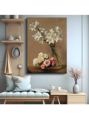 Limitless Design Henri Fantin-Latour Zambak Güller Çiçek Buketi Kanvas Tablo Sanat Tablosu Klasik Ressam Tablosu