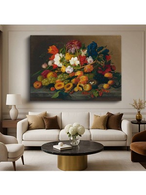 Limitless Design Severin Roesen Çiçekler Meyveler Natürmort Kompozisyonu Kanvas Tablo Klasik Ressam Tablosu
