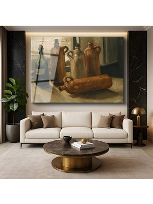 Limitless Design Vincent Van Gogh Şişeler Testiler Natürmort Resmi Cam Tablo Dijital Baskı Duvar Tablosu Dekor Tablo