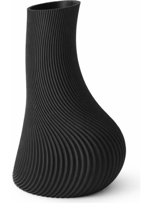 Dekoratif 3D Baskı  Modern Vazo - Dalga Dokulu Minimal Tasarım (Siyah)