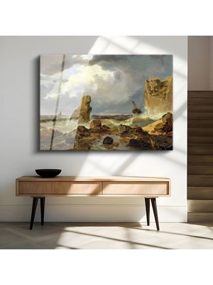 Limitless Design Andreas Achenbach Fırtınalı Deniz Dalga Manzarası Cam Tablo Dijital Baskı Duvar Tablosu Dekor Tablo