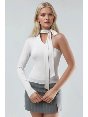 Hiccup Kadın Busem Tek Kol Şal Detaylı Bluz Taş Doğal