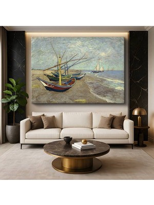 Limitless Design Vincent Van Gogh Saintes-Maries Plaj Balıkçı Tekneleri Deniz Resmi Kanvas Klasik Ressam Tablosu