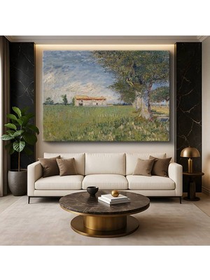 Limitless Design Vincent Van Gogh Buğday Tarlası Çiftlik Evi Kırsal Manzara Kanvas Tablo Klasik Ressam Tablosu