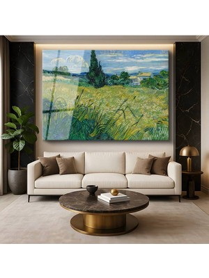 Limitless Design Vincent Van Gogh Buğday Tarlası Servi Kırsal Manzara Cam Tablo Dijital Baskı Duvar Tablosu