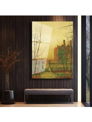 Limitless Design John Atkinson Grimshaw Bahçe Kapısı Manzara Cam Tablo Dijital Baskı Duvar Tablosu Dekor Tablo