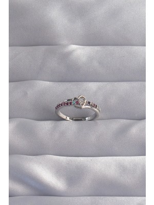 Belle Fusion Bfs Pirinç Gümüş Renk Renkli Zirkon Taşlı Ayarlamalı Yüzük