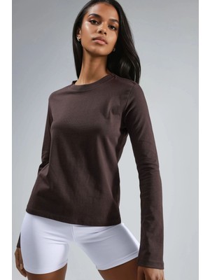 Hiccup Kadın Busem Uzun Kollu Bisiklet Yaka Basic Bluz Kahve Kahvesi