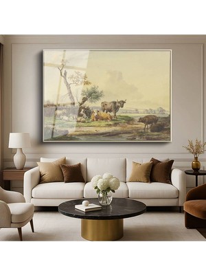 Limitless Design Paulus Potter Çayırdaki Sığırlar Kırsal Hayvan Cam Tablo Dijital Baskı Duvar Tablosu