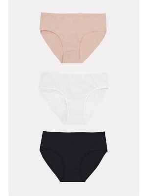 Red Womans Büyük Beden Pamuklu Siyah Beyaz Ten Rengi 3'lü Külot