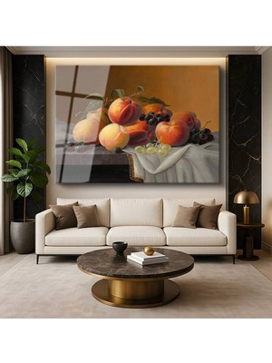 Limitless Design Luis Meléndez Şeftaliler Üzümler Ispanyol Natürmortu Cam Tablo Dijital Baskı Duvar Tablosu