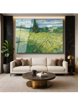 Limitless Design Vincent Van Gogh Servi Ağacı Buğday Tarlası Kırsal Manzara Cam Tablo Dijital Baskı Duvar Tablosu
