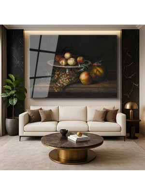 Limitless Design James Peale Gümüş Tabakta Meyveler Amerikan Natürmortu Cam Tablo Dijital Baskı Duvar Tablosu