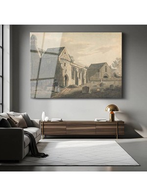 Limitless Design Thomas Girtin Eski Kilise Kalıntıları Tarihi Resmi Cam Tablo Dijital Baskı Duvar Tablosu Dekor Tablo