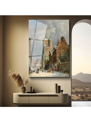 Limitless Design Adrianus Eversen Kış Kar Manzarası Cam Tablo Dijital Baskı Duvar Tablosu Dekor Tablo