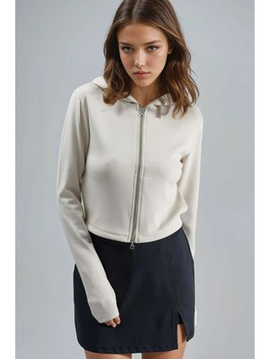 Hiccup Kadın Busem Kapüşonlu Fermuarlı Normal Kesim Ceket Taş Doğal