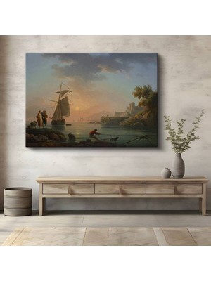 Limitless Design Claude-Joseph Vernet Akdeniz Kıyısı Balıkçılar Manzarası Kanvas Tablo Klasik Ressam Tablosu