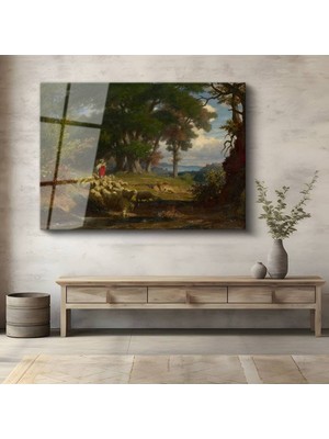 Limitless Design Thomas Gainsborough Çoban Koyunlar Kırsal Manzara Cam Tablo Dijital Baskı Duvar Tablosu Dekor Tablo