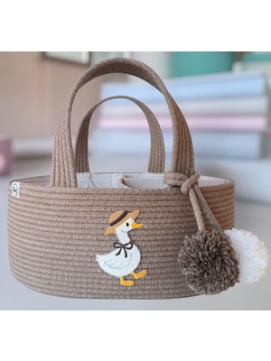 Golittleup Anne Bebek Bakım Çantası ve Organizeri, Kahverengi, Kaz - Ördek Figürlü Jüt - Pamuk Ip