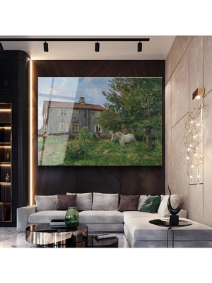 Limitless Design Hans Gude Çiftlik Evi Doğa Manzarası Cam Tablo Dijital Baskı Duvar Tablosu Dekor Tablo