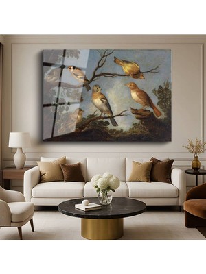 Limitless Design Francis Barlow Ağaç Dalları Kuşlar Doğa Resmi Cam Tablo Dijital Baskı Duvar Tablosu Dekor Tablo