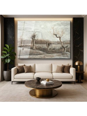 Limitless Design Vincent Van Gogh Kış Kar Manzarası Cam Tablo Dijital Baskı Duvar Tablosu Dekor Tablo