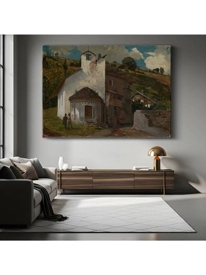 Limitless Design Jean-Baptiste-Camille Corot Italyan Köy Kilisesi Mimari Resmi Kanvas Tablo Klasik Ressam Tablosu