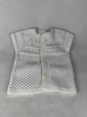 Relya Bebek Unisex Beyaz Makine Yünü Tülermez Düğmeli Yelek 6 12 Aylık En 26 cm Boy 31 cm