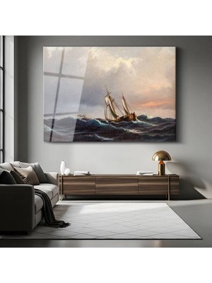 Limitless Design Ivan Aivazovsky Fırtınalı Deniz Yelkenli Resmi Cam Tablo Dijital Baskı Duvar Tablosu Dekor Tablo