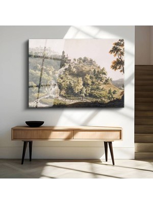 Limitless Design Francis Towne Tepedeki Köy Kırsal Manzara Cam Tablo Dijital Baskı Duvar Tablosu Dekor Tablo