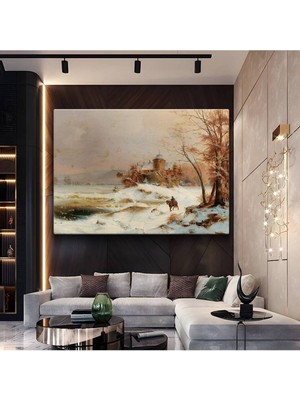 Limitless Design Andreas Schelfhout Kış Kar Manzarası Kanvas Tablo Sanat Tablosu Klasik Ressam Tablosu