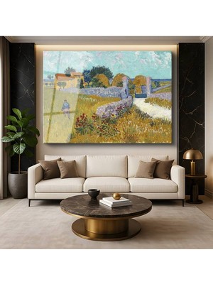 Limitless Design Vincent Van Gogh Arles Çiftlik Evi Kırsal Mimari Cam Tablo Dijital Baskı Duvar Tablosu Dekor Tablo