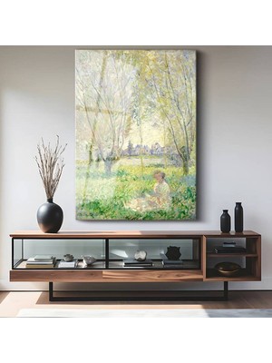 Limitless Design Claude Monet Söğüt Altında Dinlenen Kadın Cam Tablo Dijital Baskı Duvar Tablosu Dekor Tablo