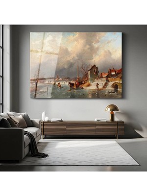 Limitless Design Charles Leickert Kış Mevsimi Kar Manzarası Cam Tablo Dijital Baskı Duvar Tablosu Dekor Tablo
