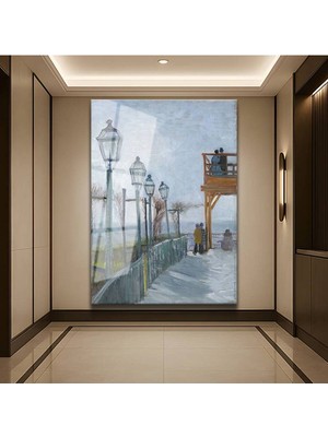 Limitless Design Vincent Van Gogh Montmartre Terası Şehir Manzarası Cam Tablo Dijital Baskı Duvar Tablosu Dekor Tablo