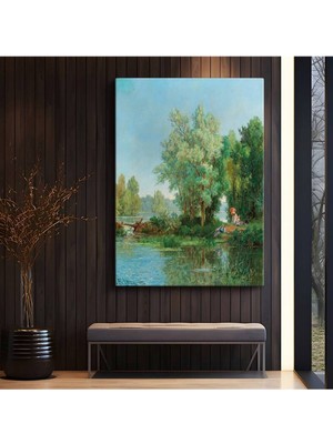 Limitless Design Frits Thaulow Nehir Kıyısı Dinlence Manzarası Kanvas Tablo Sanat Tablosu Klasik Ressam Tablosu