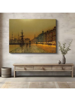 Limitless Design John Atkinson Grimshaw Liverpool Rıhtımı Liman Manzarası Kanvas Tablo Klasik Ressam Tablosu
