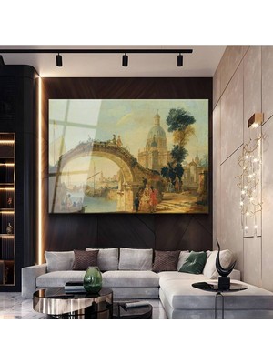 Limitless Design Francesco Guardi Venedik Köprüsü Mimari Resmi Cam Tablo Dijital Baskı Duvar Tablosu Dekor Tablo