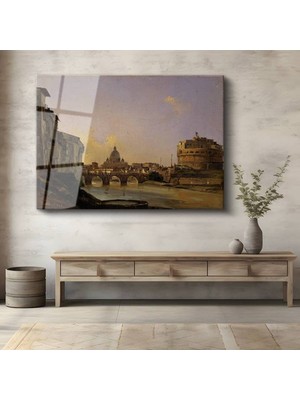 Limitless Design Ippolito Caffi Tiber Nehri Vatikan Manzarası Cam Tablo Dijital Baskı Duvar Tablosu Dekor Tablo