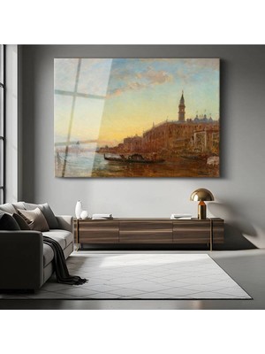 Limitless Design Felix Ziem Venedik Günbatımı Su Resmi Cam Tablo Dijital Baskı Duvar Tablosu Dekor Tablo