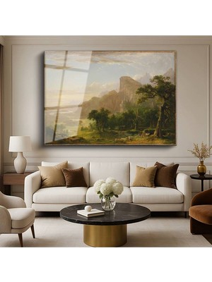 Limitless Design Albert Bierstadt Vadideki Ağaçlar Orman Manzarası Cam Tablo Dijital Baskı Duvar Tablosu Dekor Tablo