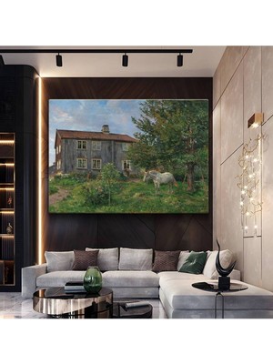 Limitless Design Hans Gude Çiftlik Evi Doğa Manzarası Kanvas Tablo Sanat Tablosu Klasik Ressam Tablosu