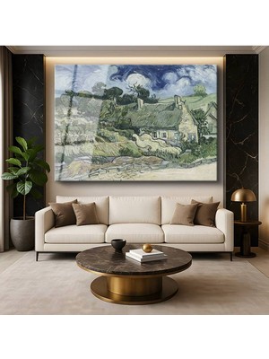 Limitless Design Vincent Van Gogh Auvers Evler Köy Yaşamı Resmi Cam Tablo Dijital Baskı Duvar Tablosu Dekor Tablo