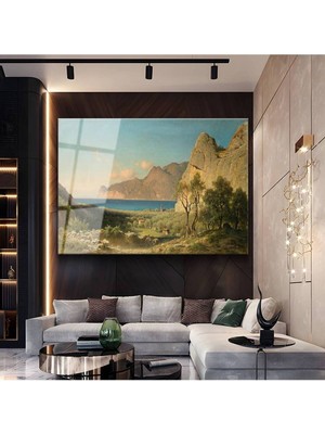 Limitless Design Albert Bierstadt Akdeniz Kıyı Resmi Cam Tablo Dijital Baskı Duvar Tablosu Dekor Tablo