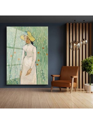 Limitless Design Vincent Van Gogh Sarı Şapkalı Kadın Portresi Cam Tablo Dijital Baskı Duvar Tablosu Dekor Tablo